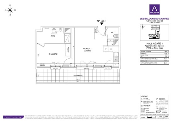 Magnifique T2 de 44.84 m² à Lognes